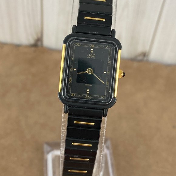 Vintage Jaz Paris French Designer Gold 18K gold plated 2 Tone Watch Black & Gold - Picture 1 of 9